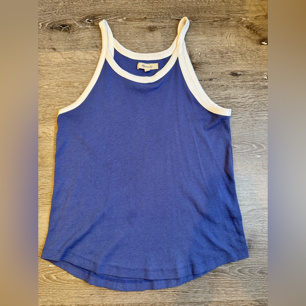 Madewell Ribbed Tank Top Blue Contrast Trim Sleeveless Cotton XS